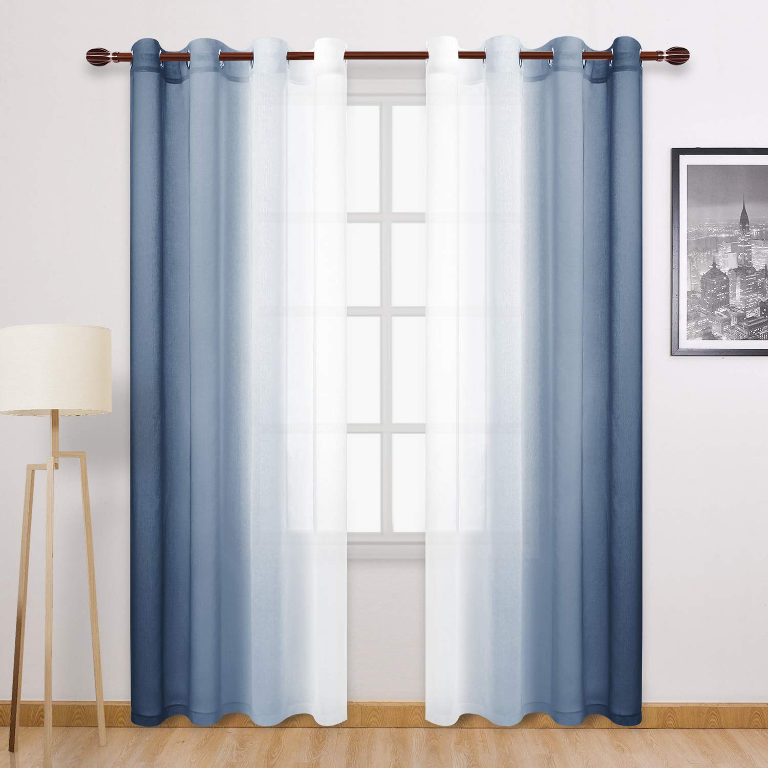DWCN blue ombre sheer curtains create soft daylight with privacy.