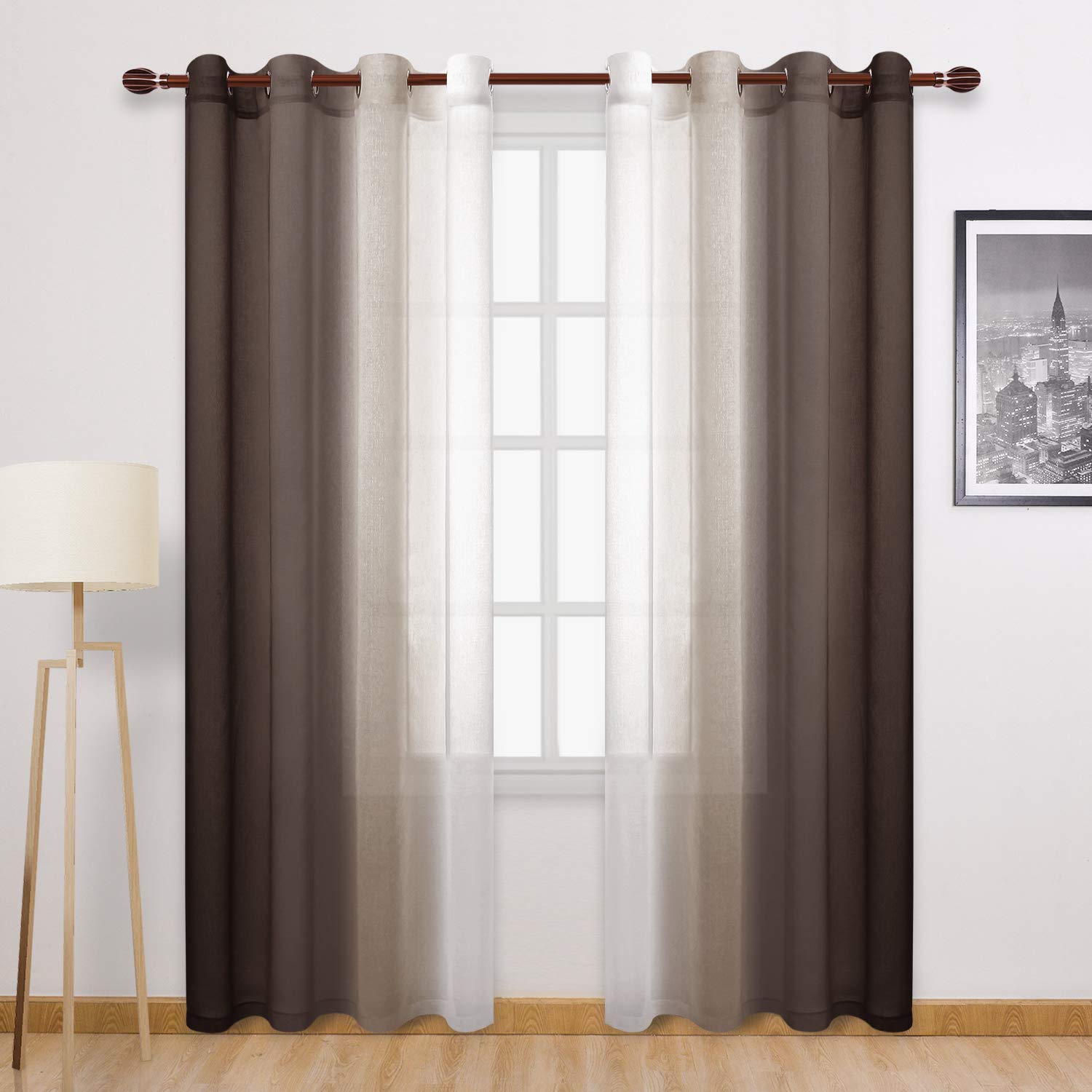 DWCN faux linen ombre curtain panel with gradient edge for elegant daylight diffusion.