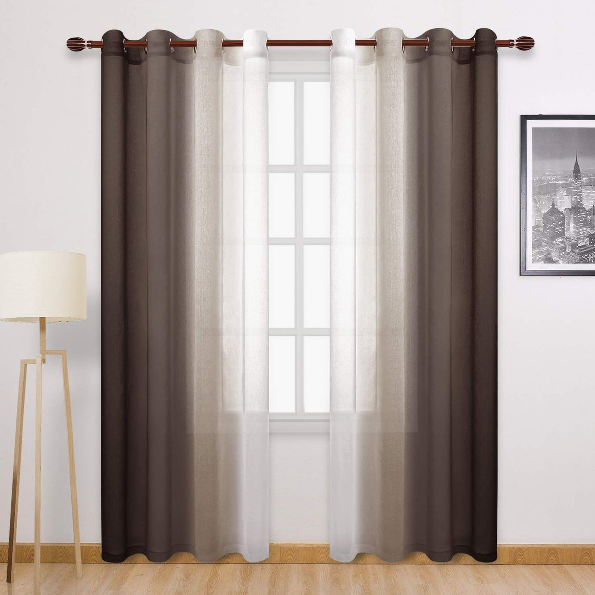 DWCN faux linen ombre curtain panel with gradient edge for elegant daylight diffusion.
