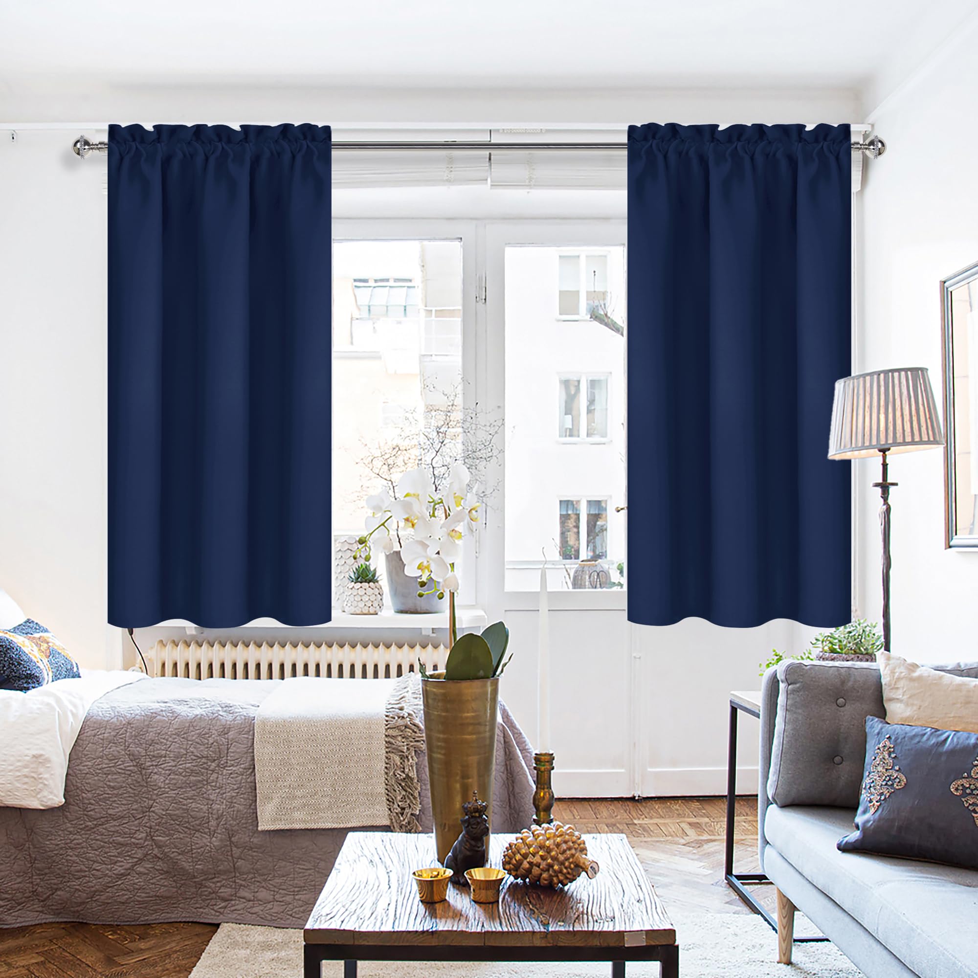 DWCN navy blue panel pairs with standard rods for easy installation