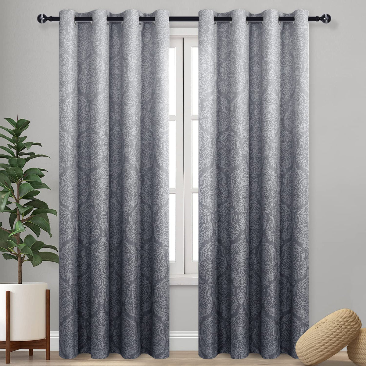 DWCN Ombre blackout curtains with damask gradient front view for privacy and style.