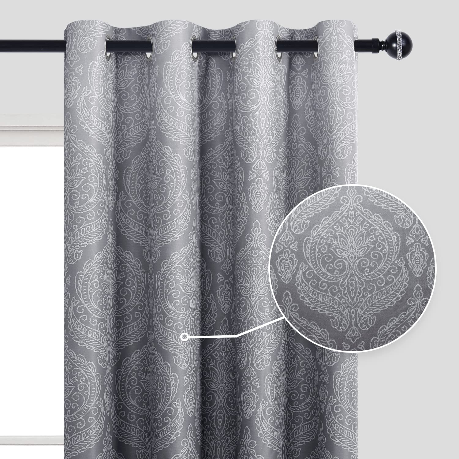 DWCN Ombre blackout curtains gradient damask side view for lighting control.