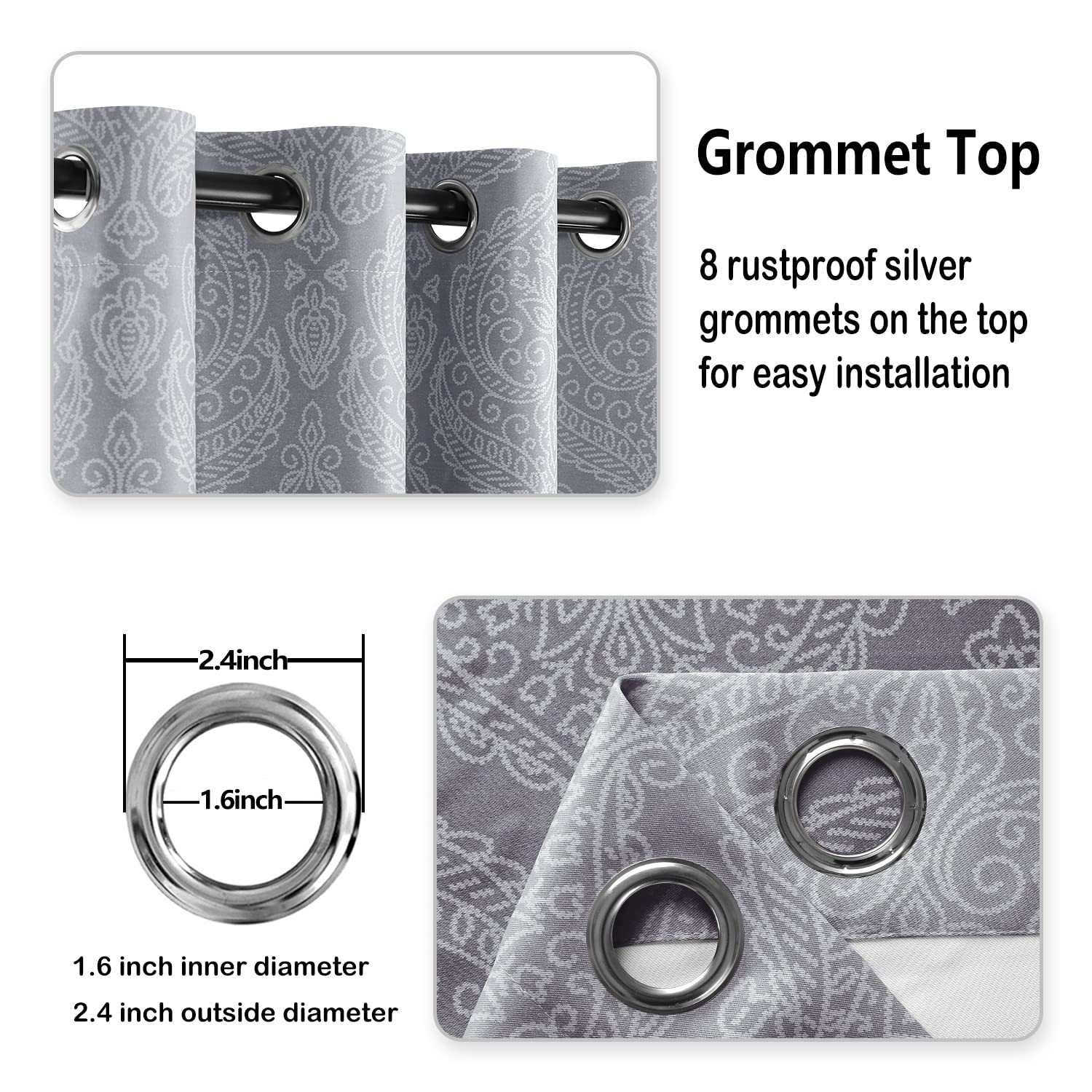 DWCN Ombre blackout curtains feature eight silver grommets for easy installation.