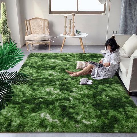 DweIke fluffy dark green rug 3x5 for cozy living spaces.