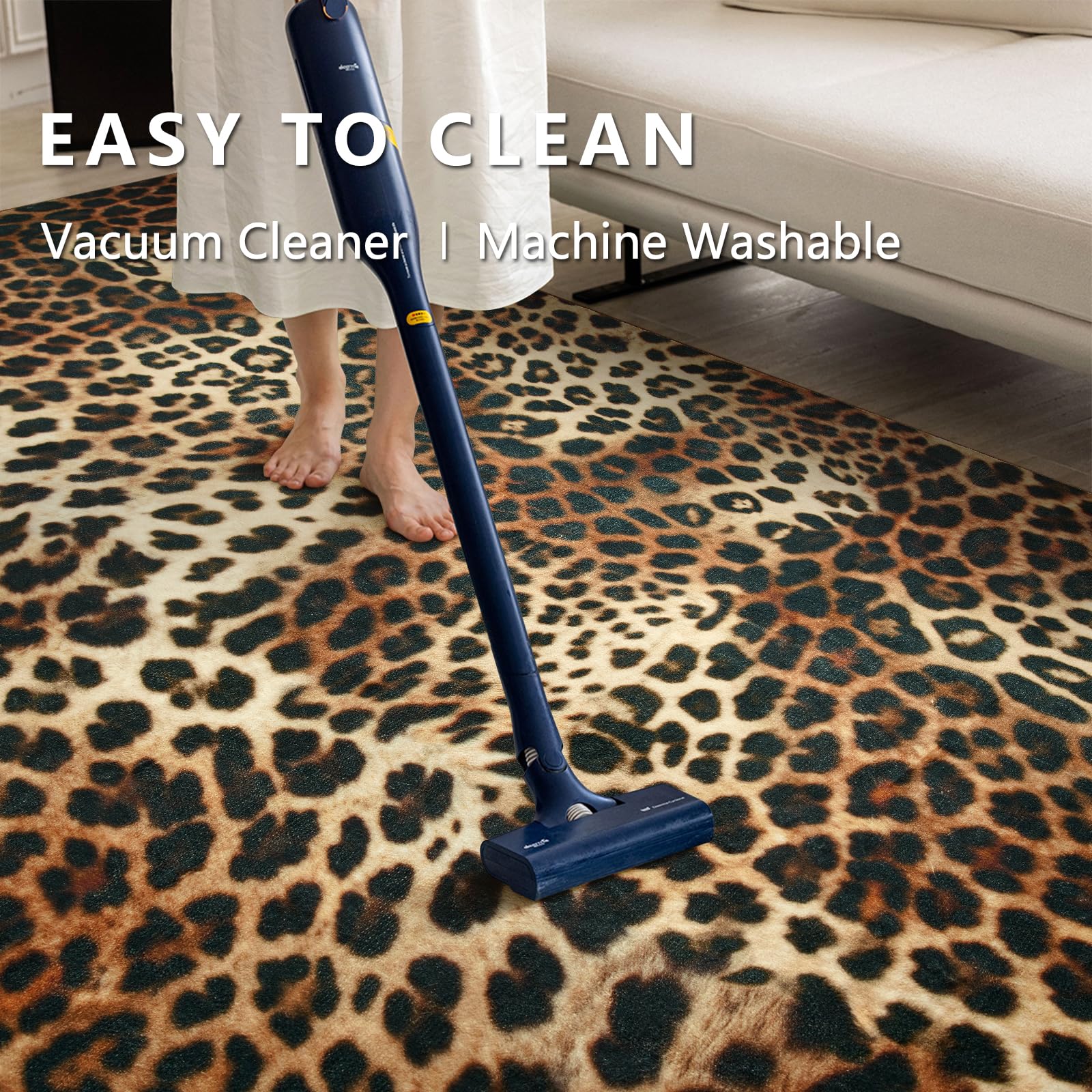 DweIke Leopard Rug at entryway welcomes guests with bold print.