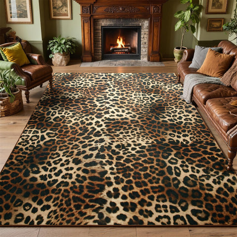 DweIke Leopard Rug showing non-slip backing for secure placement.
