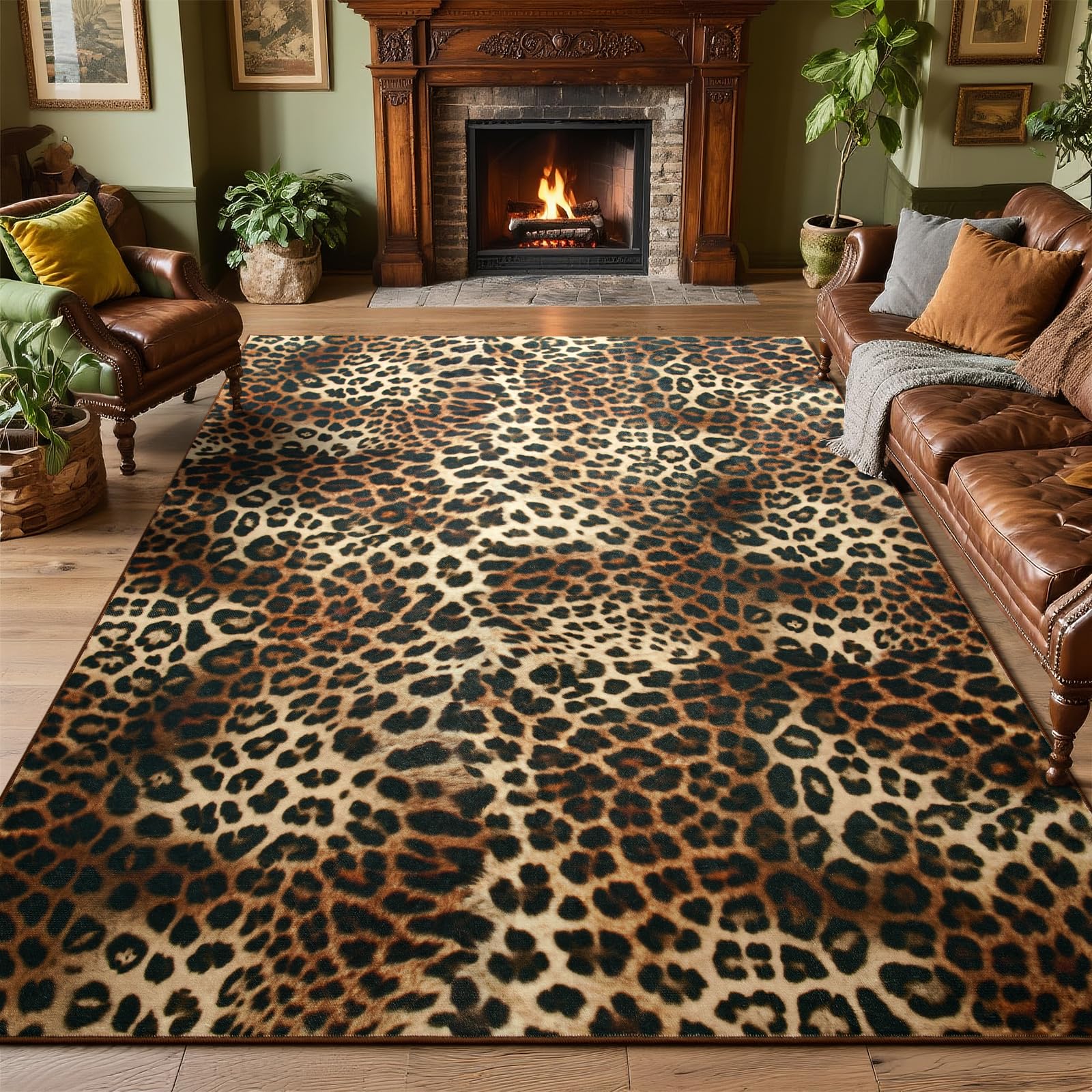 DweIke leopard rug non-shedding surface stays tidy in busy spaces.