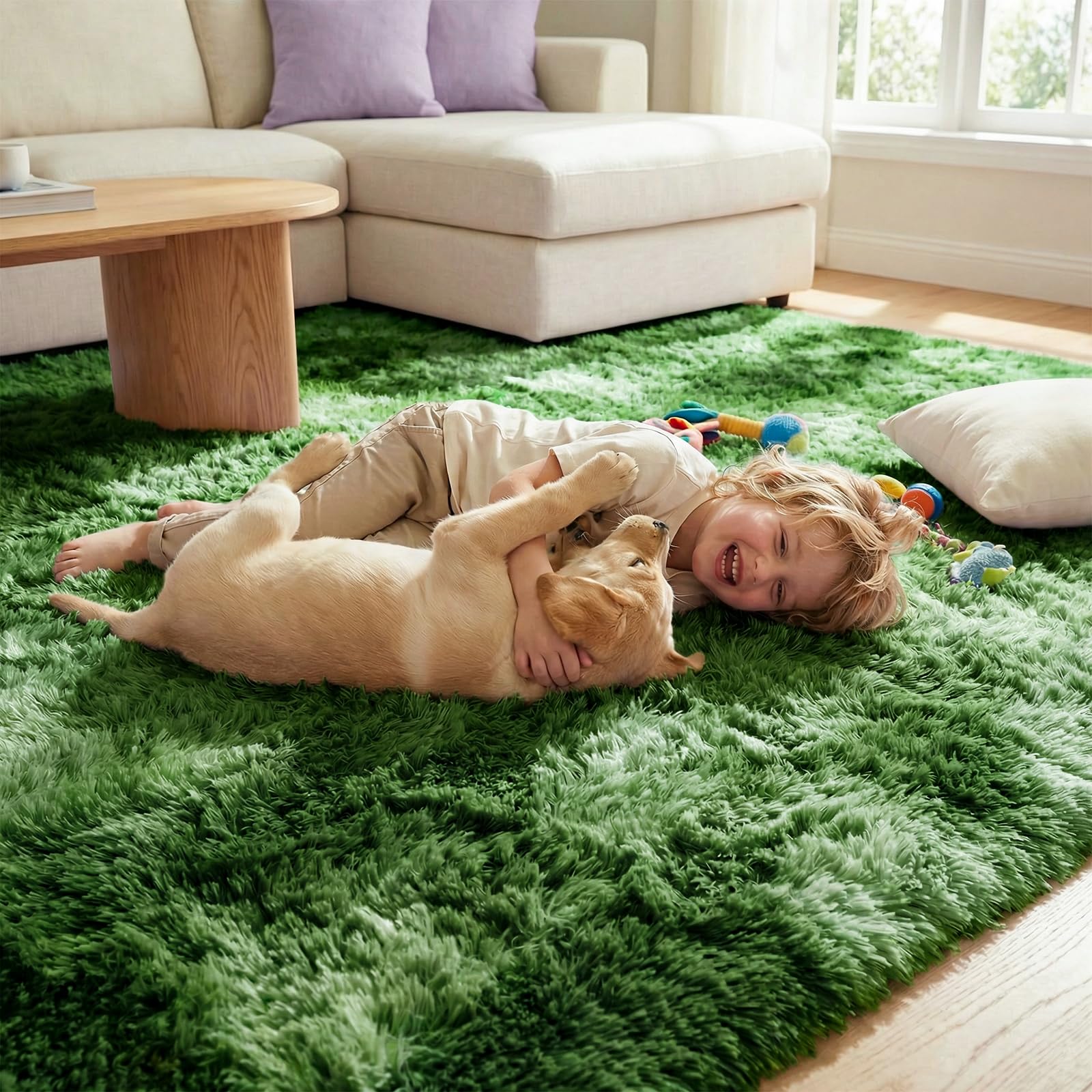 DweIke plush forest moss rug showcasing soft texture.