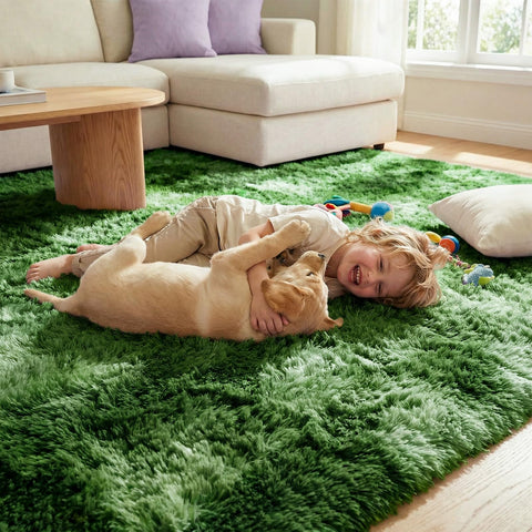 DweIke plush forest moss rug showcasing soft texture.