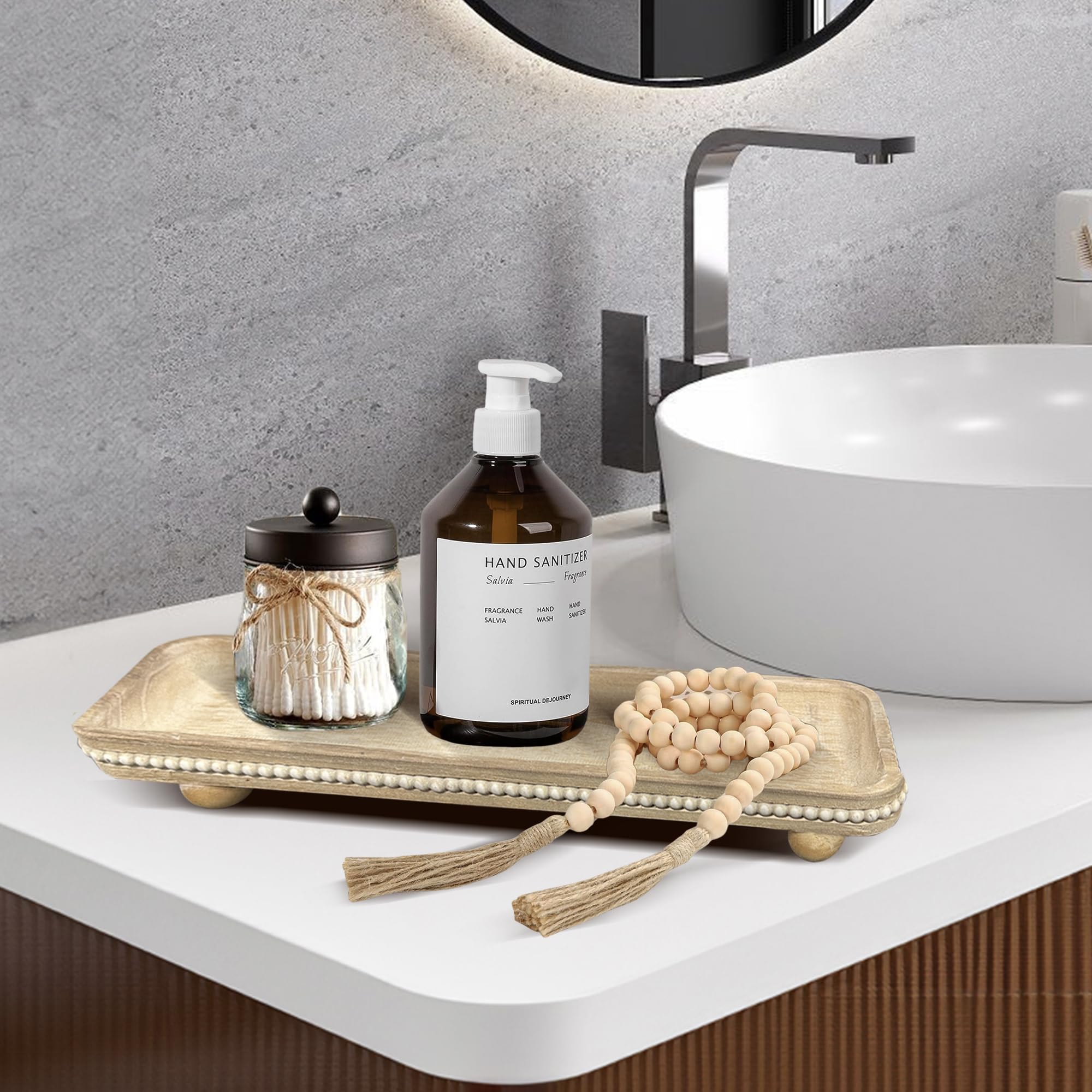Dwellington tray on console with trinkets, showing versatile display.