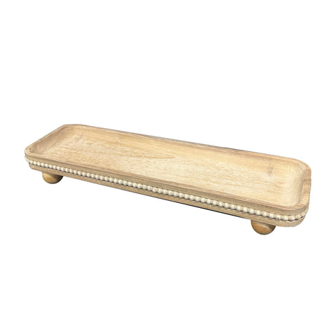 Dwellington oval wooden decorative tray white wash side view, adds rustic charm.