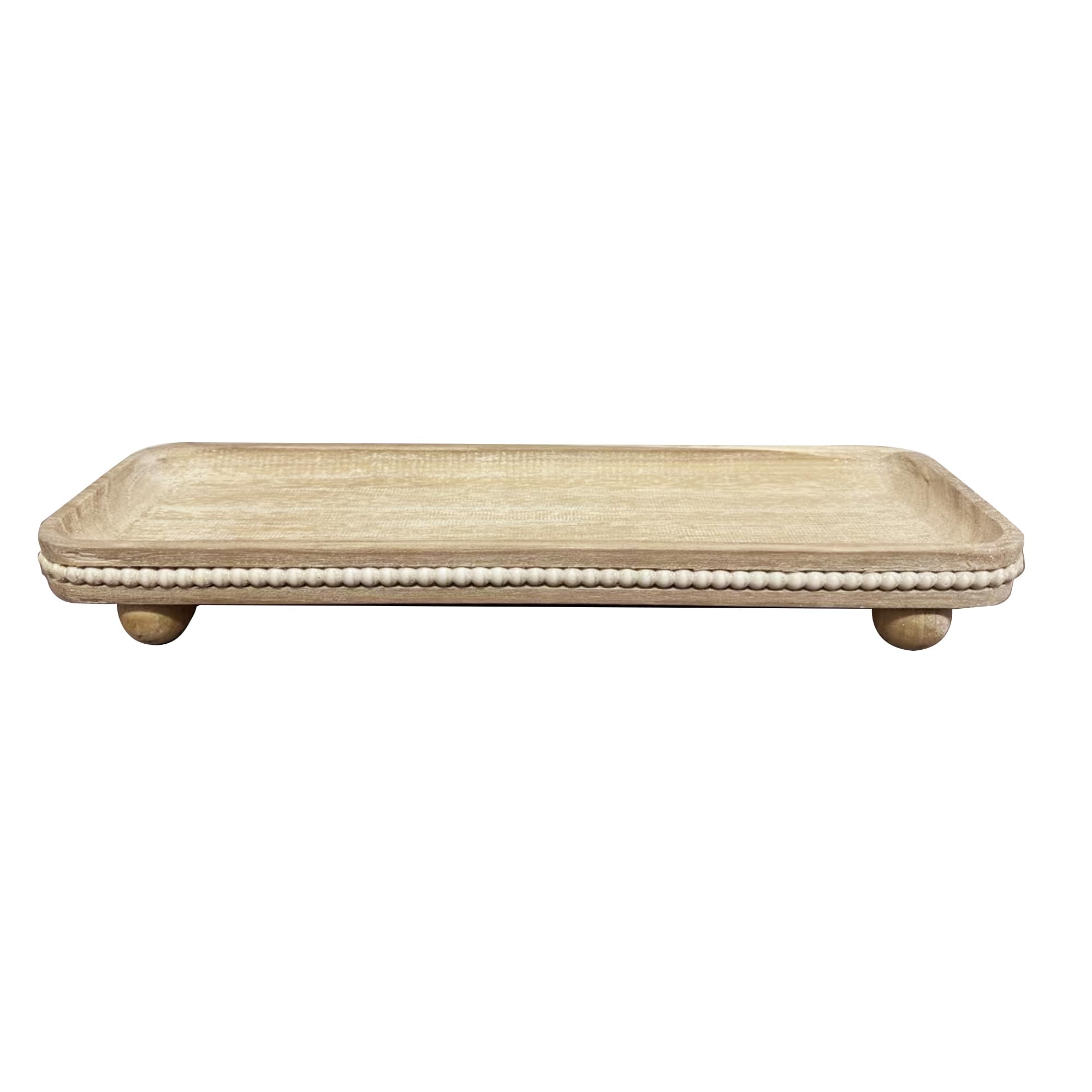 Dwellington oval wooden decorative tray white wash top view, ideal for candles and decor.