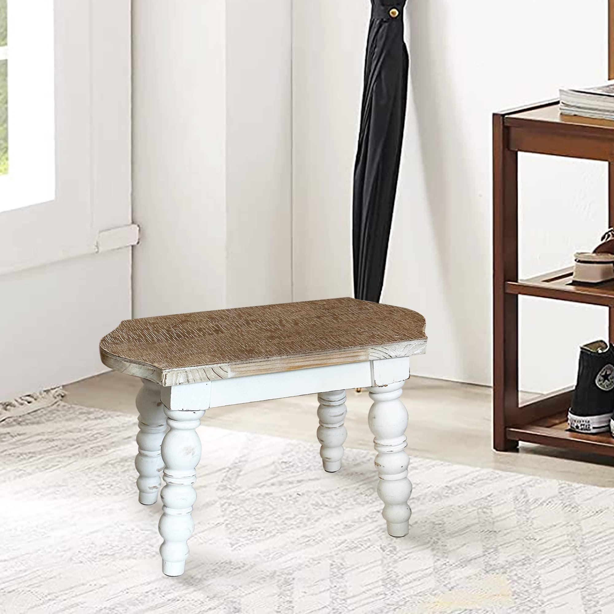 Dwellington wooden step stool doubles as plant stand in living spaces.