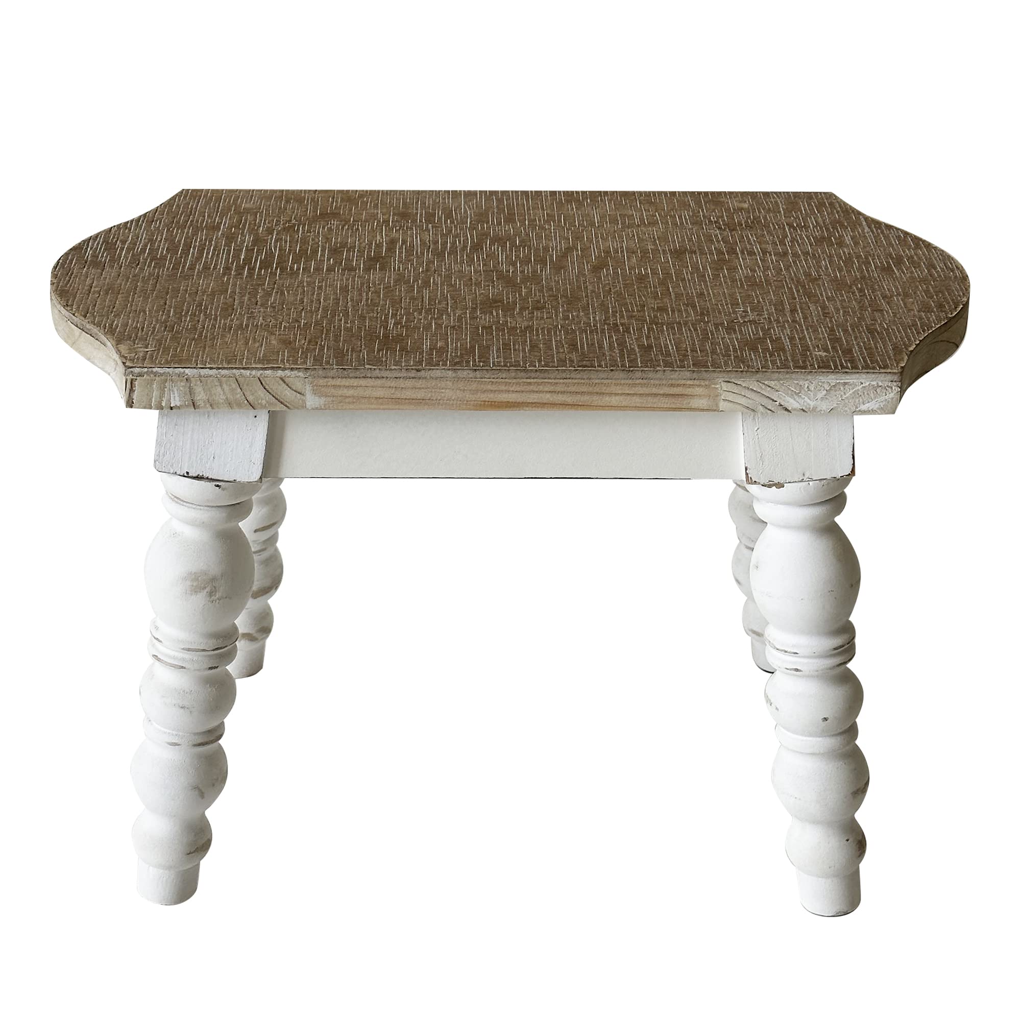 Dwellington wooden foot stool front view demonstrates compact, solid construction.