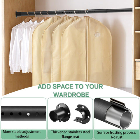 DwelSpire adjustable rod demonstrates length splicing for custom closet fit.
