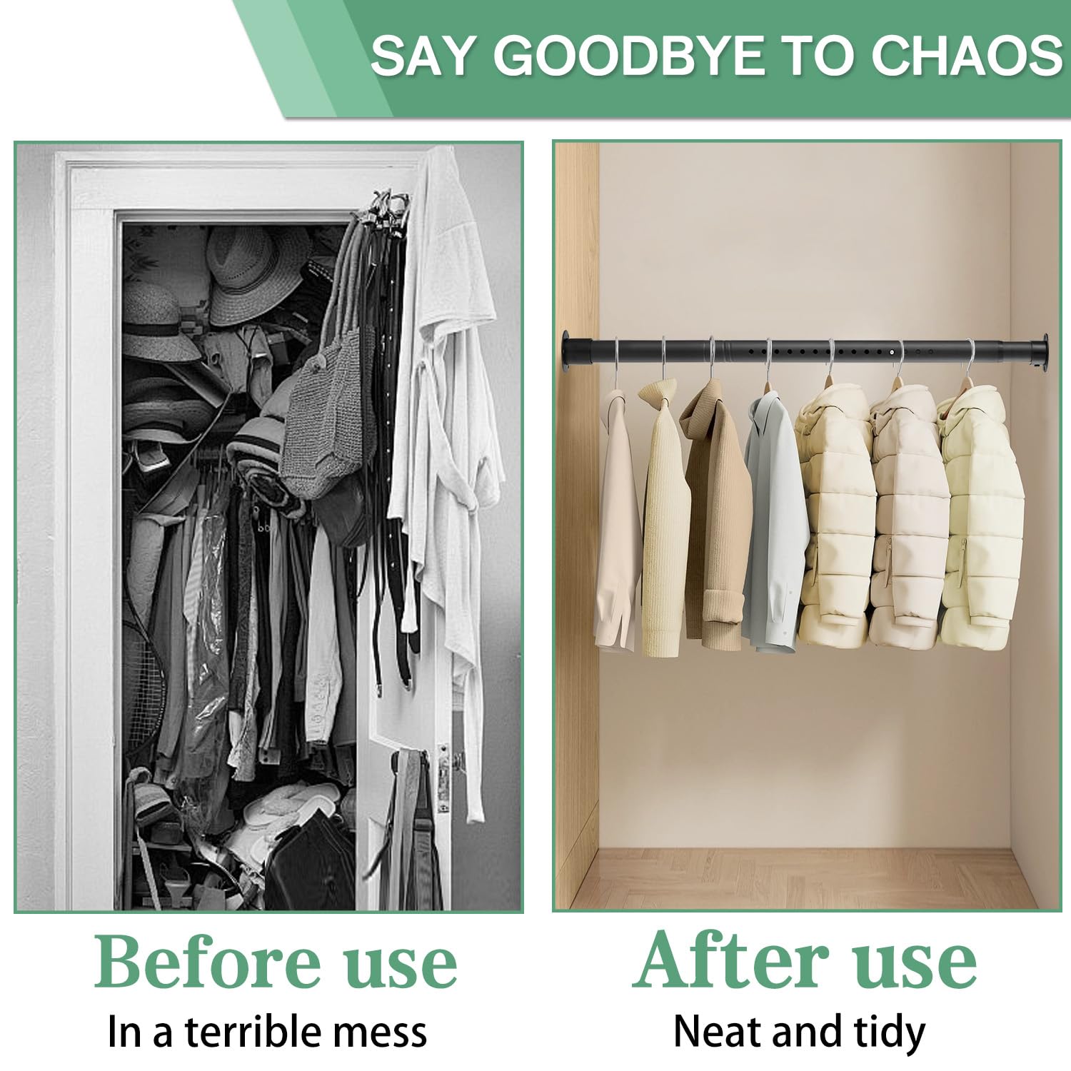 DwelSpire closet rod matte black finish provides a non-slip surface for secure hangers.