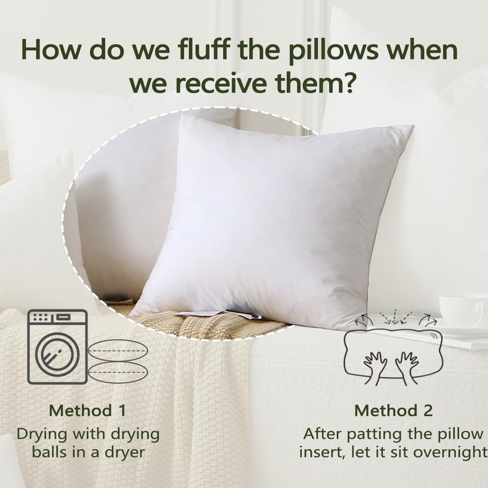 DWR 20x20 insert inside pillowcase for easy styling and refreshed look.