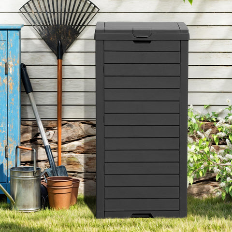 DWVO 38-gallon trash bin showing bottom drip tray for easy cleaning.