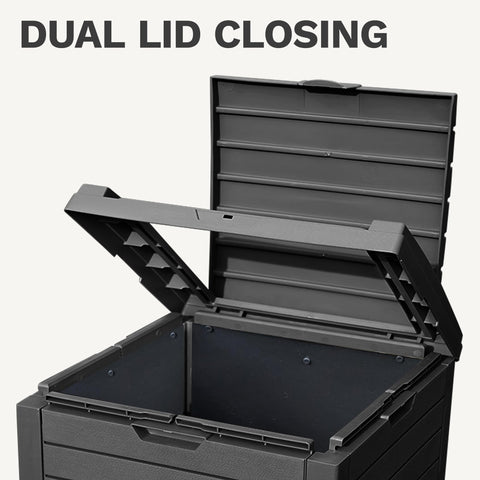 DWVO resin trash can texture emphasizes weatherproof durability for outdoors.