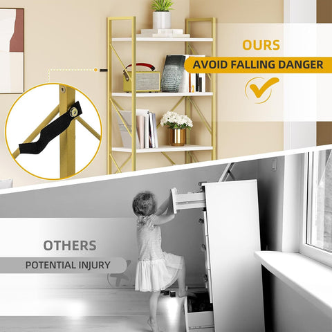 DWVO Gold Bookshelf complements living room decor while displaying favorites