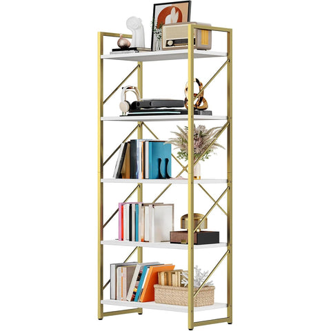 DWVO Gold Bookshelf organizes documents and décor in a stylish home office
