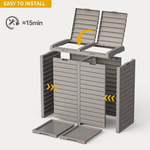 DWVO dual-lid trash bin with drip trays supports tidy outdoor spaces.