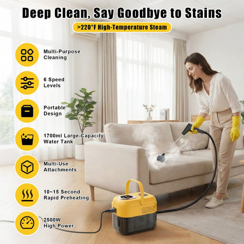 DXD handheld steam cleaner with 1700ml tank visible for extended sessions.