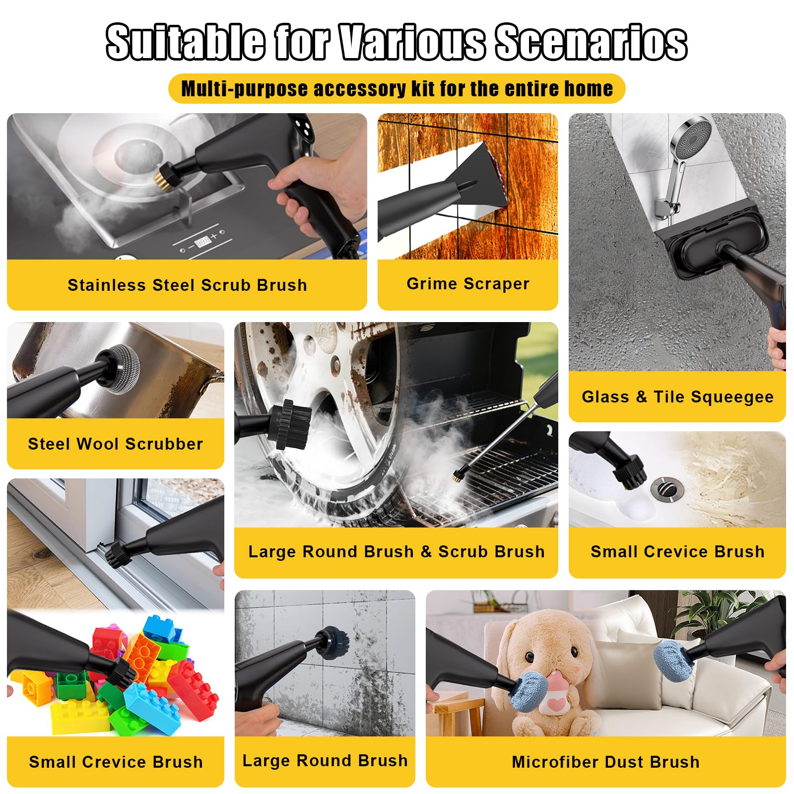 DXD 21-accessory kit supports cleaning on multiple surfaces.