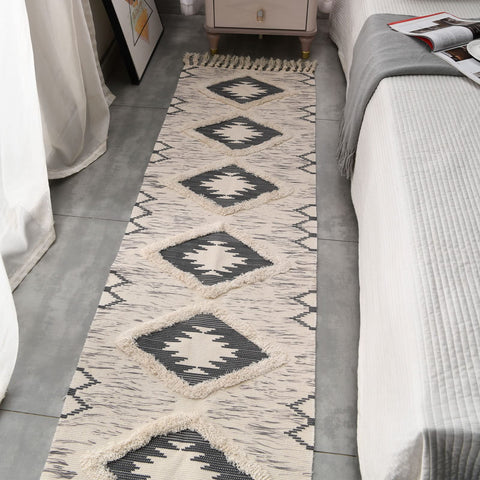 DXGJOKR Boho Runner Rug 2x6 gray geometric pattern enhances hallway decor.