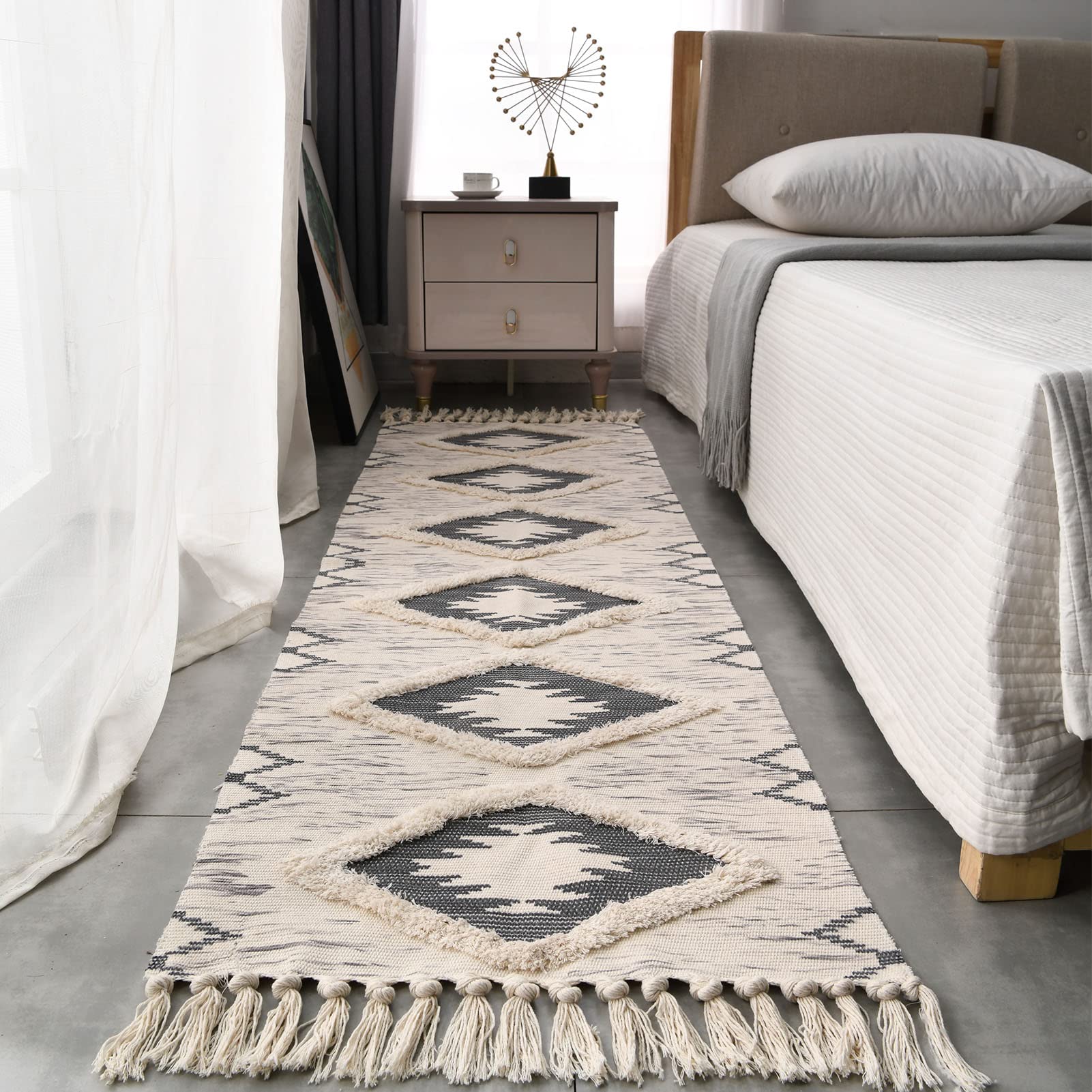 DXGJOKR Boho Runner Rug 2x6 gray tassels, soft cotton, and non-slip backing.