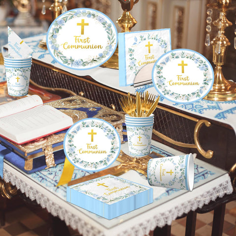 Dydamud blue cutlery set for First Communion, completes the cohesive meal service