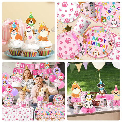Dydamud dog birthday tablecloth adds wipe-clean protection and vibrant color.