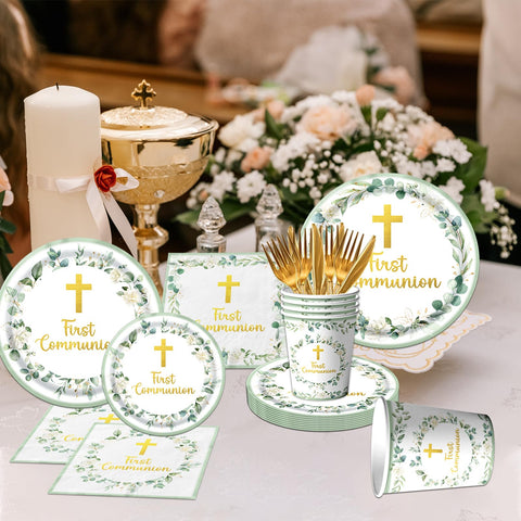 Dydamud green napkins for first communion, adds tidy, festive table finishing touch.