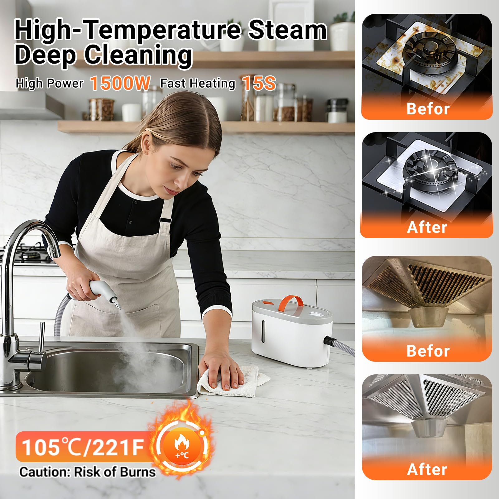 Dyfilmo Steam Cleaner 0.78-quart tank supports portable cleaning sessions.