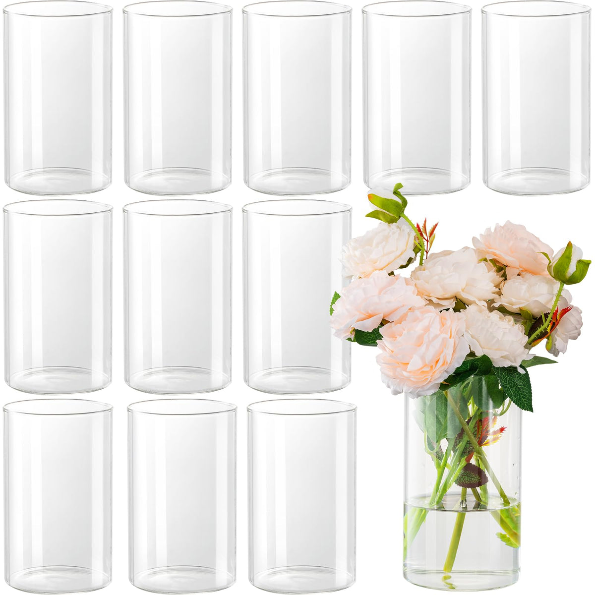 DYMFADFB 12-piece glass cylinder vases ideal for elegant centerpieces.