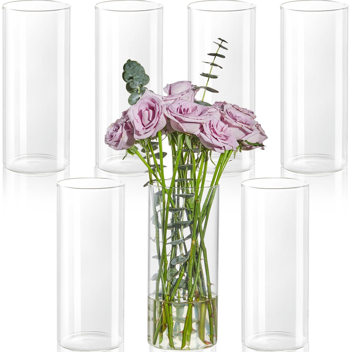 DYMFADFB 7pcs glass cylinder vases for centerpieces, 8-inch height, ideal for elegant table decor