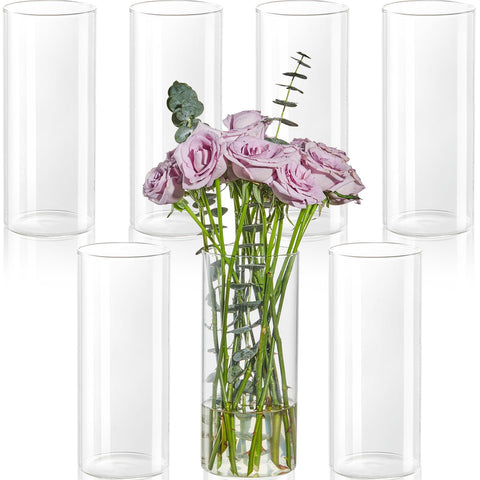 DYMFADFB 7pcs glass cylinder vases for centerpieces, 8-inch height, ideal for elegant table decor