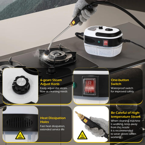 Dyna-Living steam cleaner 6-gear knob for adjustable steam output.