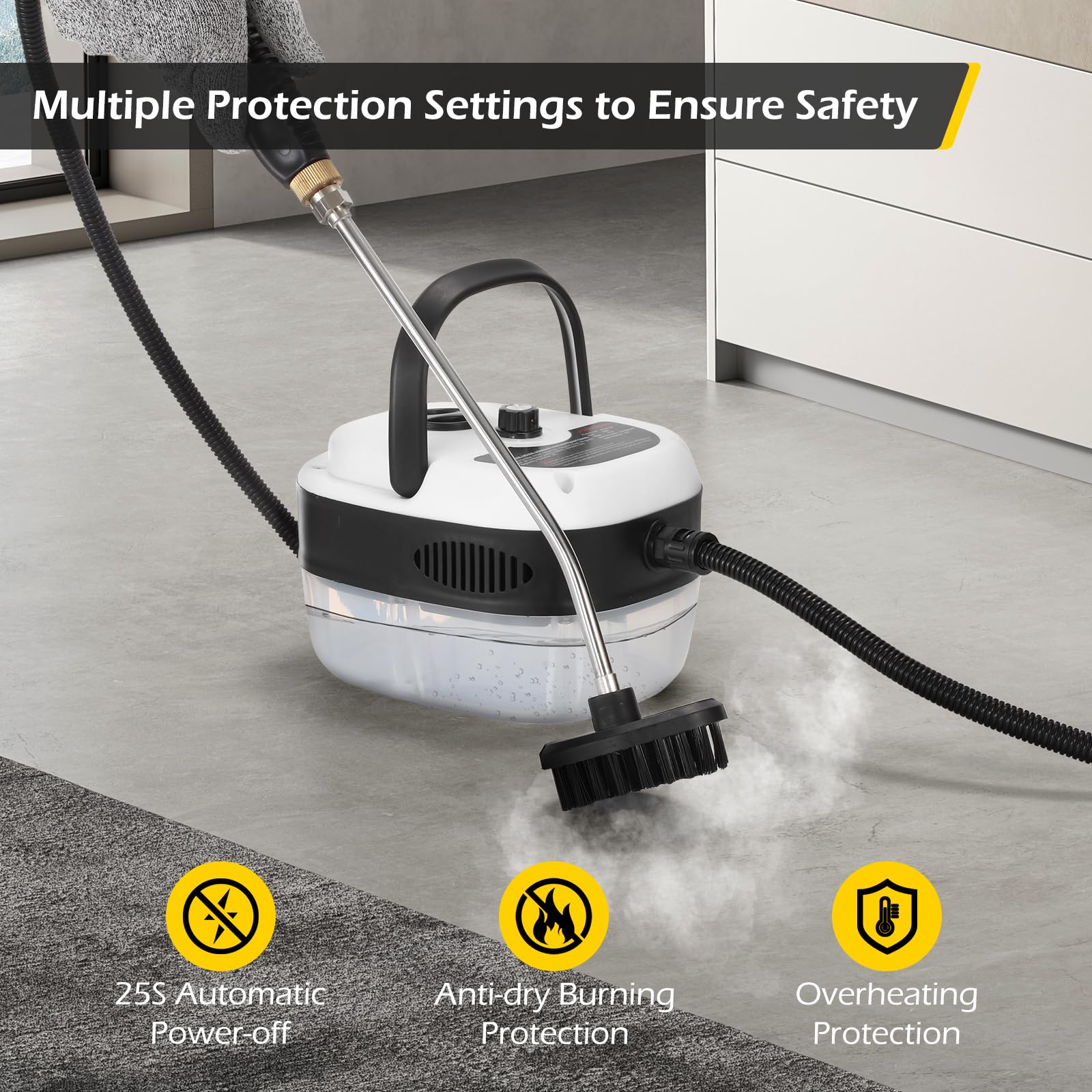 Dyna-Living steam cleaner for car detailing with reliable attachments.