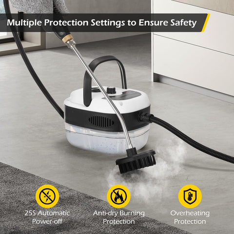 Dyna-Living steam cleaner for car detailing with reliable attachments.