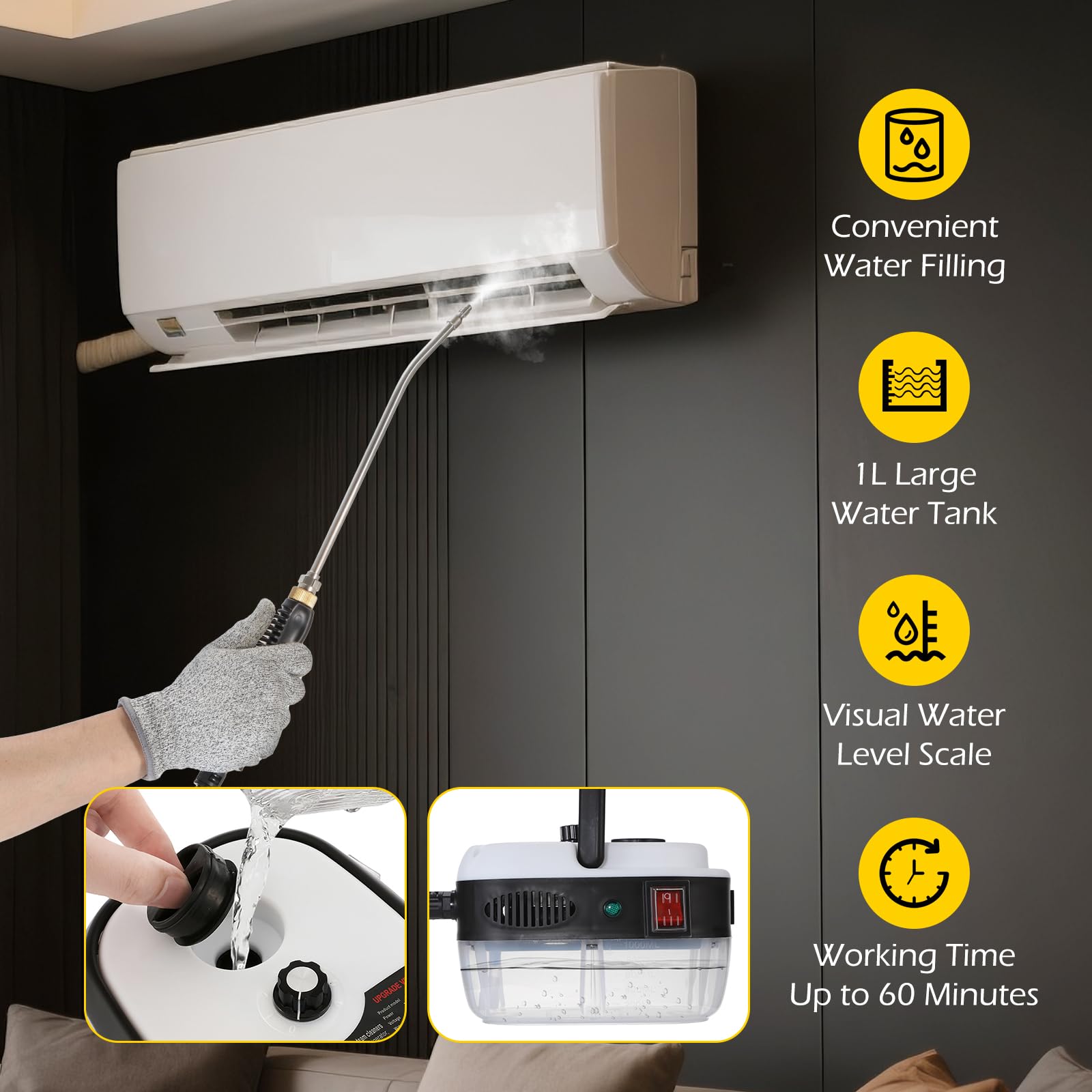 Dyna-Living steam cleaner elbow nozzle cleans corners and edges effectively.