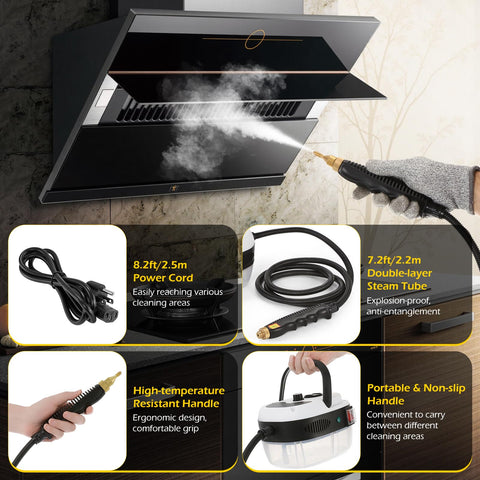 Dyna-Living steam cleaner extended hose reaches tight spaces and crevices.