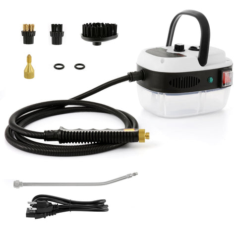 Dyna-Living steam cleaner front view shows versatile chemical-free cleaning across surfaces.