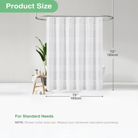 72x72 size compatible with standard showers and includes hooks.
