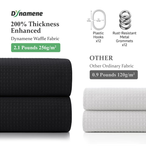 Dynamene black waffle weave finish adds a sleek, hotel-inspired vibe to baths.