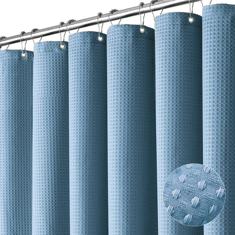 Dynamene Moonlight Blue waffle curtain texture adds privacy and style.