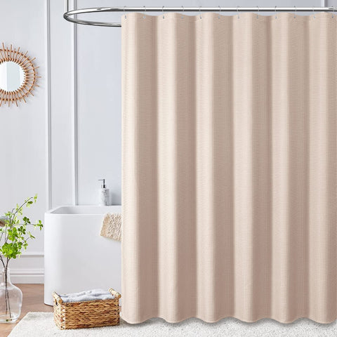 Dynamene blush pink curtain in a modern bathroom setup