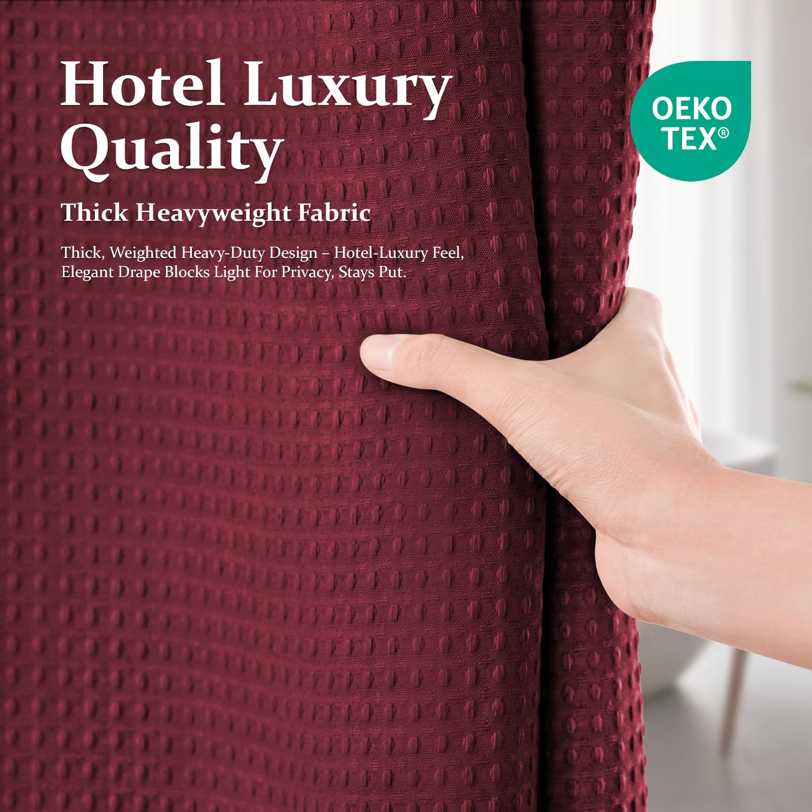 Dynamene Burgundy water-repellent finish helps keep fabrics cleaner.