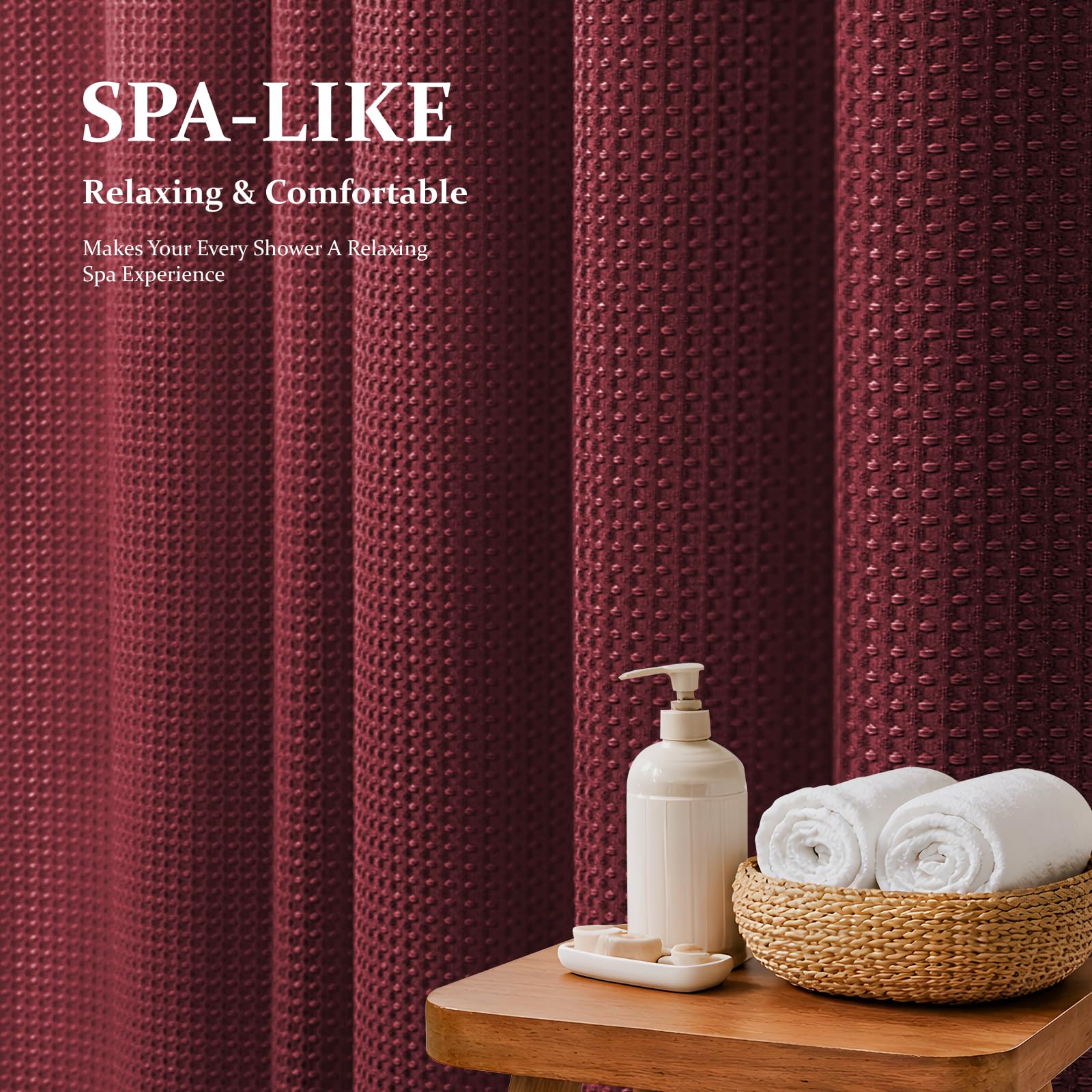 Dynamene Burgundy weighted-hem curtain demonstrates strong drape for privacy.