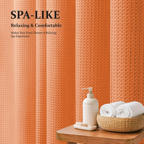 Dynamene Burnt Orange 72x72 curtain ready to elevate a bathroom with hotel-grade weight.